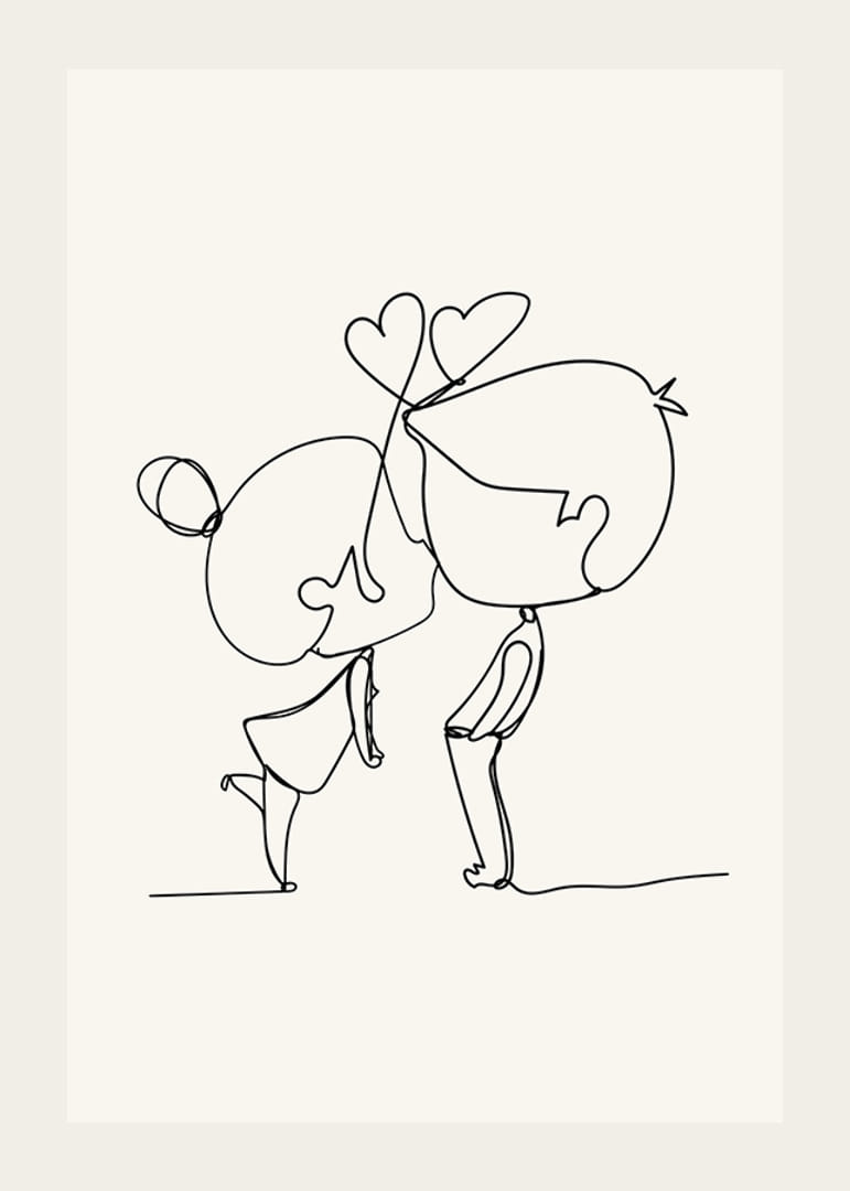 Poster with a minimalistic line art illustration of a girl and a boy conveying love-12