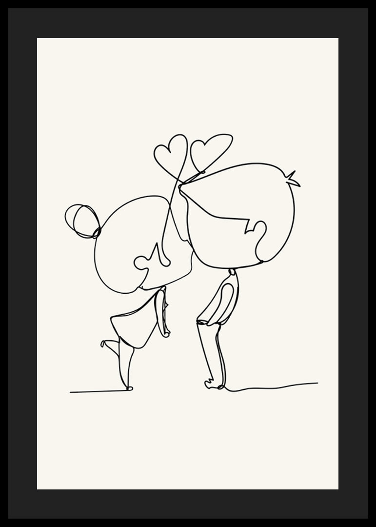 Poster med en minimalistisk line art illustration av en flicka och en pojke som förmedlar kärlek-12