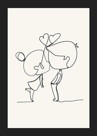 Poster med en minimalistisk line art illustration av en flicka och en pojke som förmedlar kärlek-5
