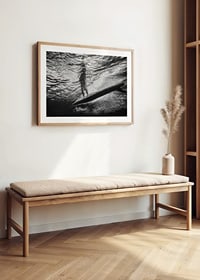 Black and white poster with a photograph of an underwater view with a silhouette of a surfer-8