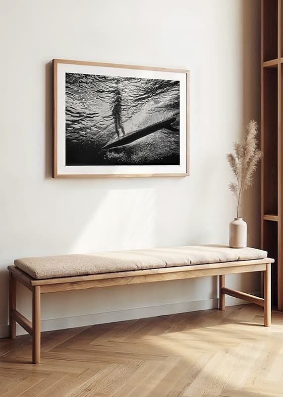 Black and white poster with a photograph of an underwater view with a silhouette of a surfer-12