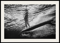 Black and white poster with a photograph of an underwater view with a silhouette of a surfer-2