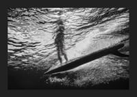 Black and white poster with a photograph of an underwater view with a silhouette of a surfer-5