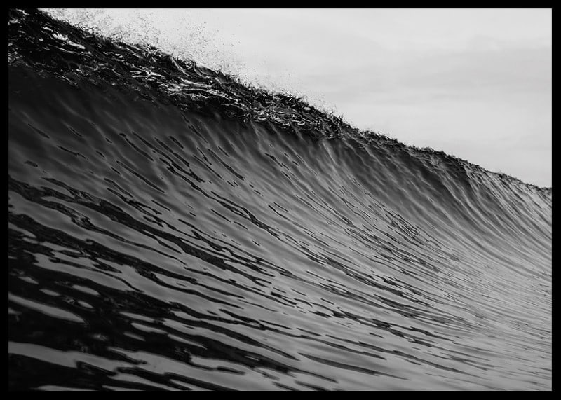 Black and white poster capturing a snapshot of a mighty wave-12