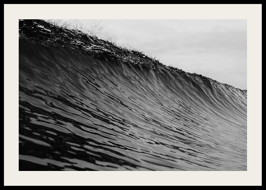 Black and white poster capturing a snapshot of a mighty wave-12