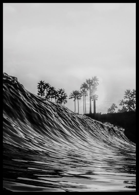 Black and white poster with a photograph that captures a dramatic view of a crashing wave-12
