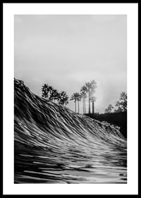 Black and white poster with a photograph that captures a dramatic view of a crashing wave-0