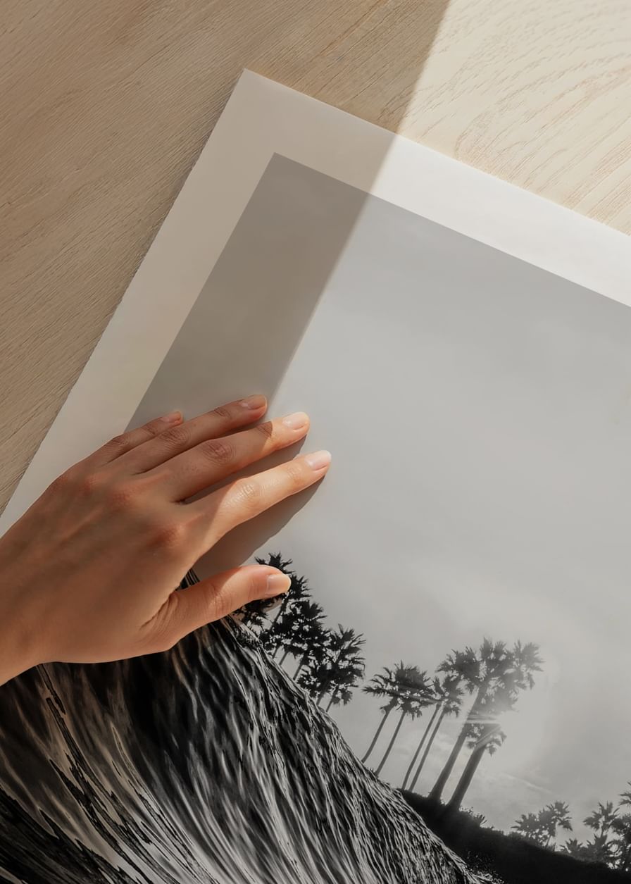 Sort/hvid plakat med et fotografi, der fanger et dramatisk billede af en bølge, der styrter-12