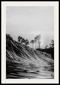 Black and white poster with a photograph that captures a dramatic view of a crashing wave-2