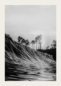 Black and white poster with a photograph that captures a dramatic view of a crashing wave-3