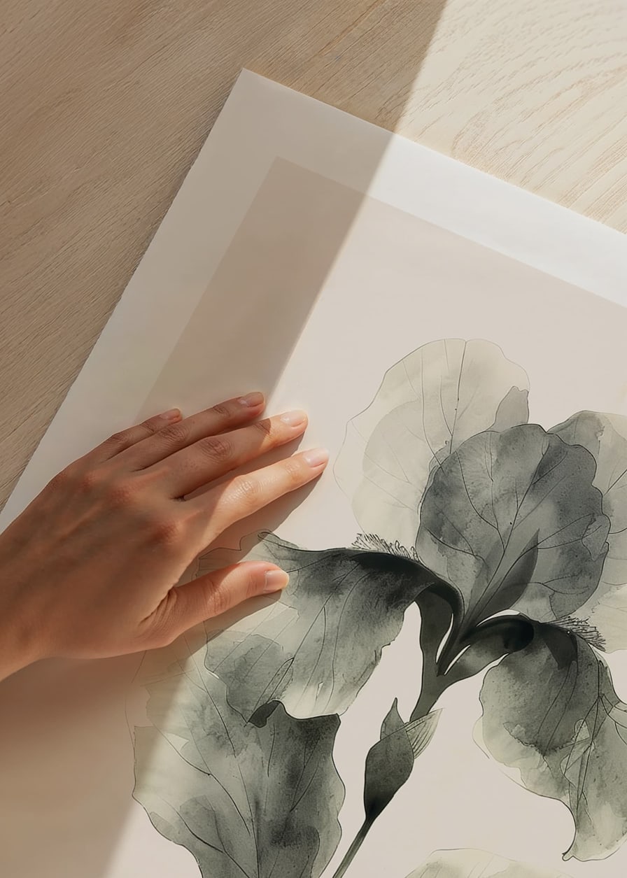 Poster with a watercolor painting of a flower in beautiful shades of green-12