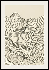 Poster med en minimalistisk abstrakt line art illustration av ett böljande landskap-2