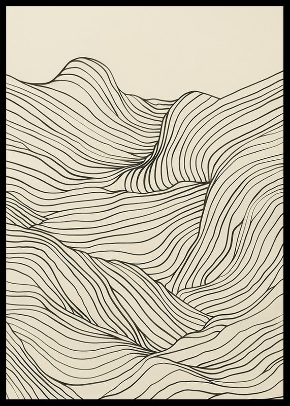 Poster med en minimalistisk abstrakt line art illustration av ett böljande landskap-12