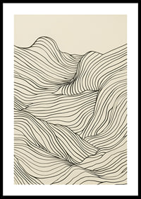 Poster med en minimalistisk abstrakt line art illustration av ett böljande landskap-0