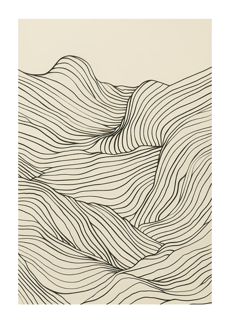 Poster med en minimalistisk abstrakt line art illustration av ett böljande landskap-12