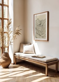 Poster med en minimalistisk abstrakt line art illustration av ett böljande landskap-8
