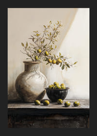 Poster met een aquarel van een olijftak in een pot-5