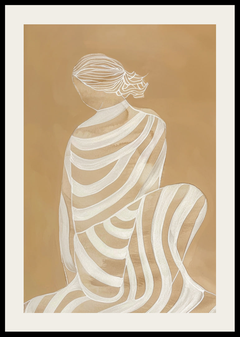 Poster with a watercolor painting of a woman in a striped white dress-12