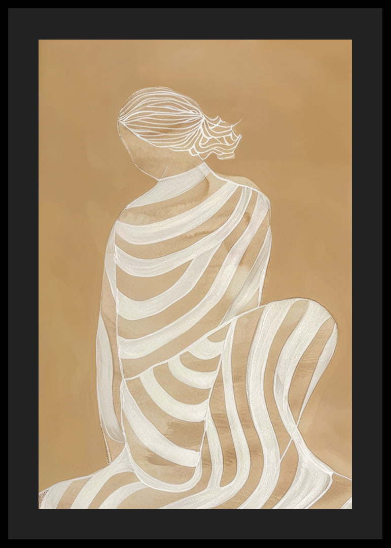 Poster with a watercolor painting of a woman in a striped white dress-12