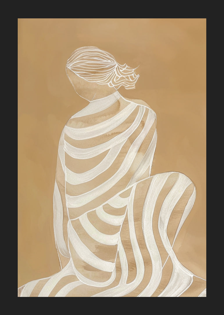 Poster with a watercolor painting of a woman in a striped white dress-12