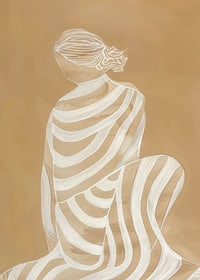 Poster with a watercolor painting of a woman in a striped white dress-7