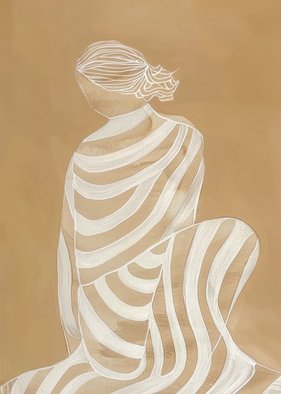 Poster with a watercolor painting of a woman in a striped white dress-12