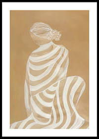 Poster with a watercolor painting of a woman in a striped white dress-0
