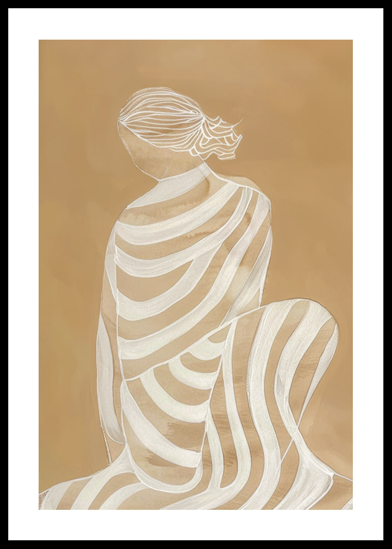 Poster with a watercolor painting of a woman in a striped white dress-12