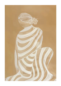 Poster with a watercolor painting of a woman in a striped white dress-1