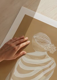 Poster with a watercolor painting of a woman in a striped white dress-9