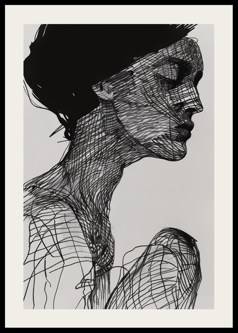 Poster with a watercolor painting with an abstract motif of a woman-12
