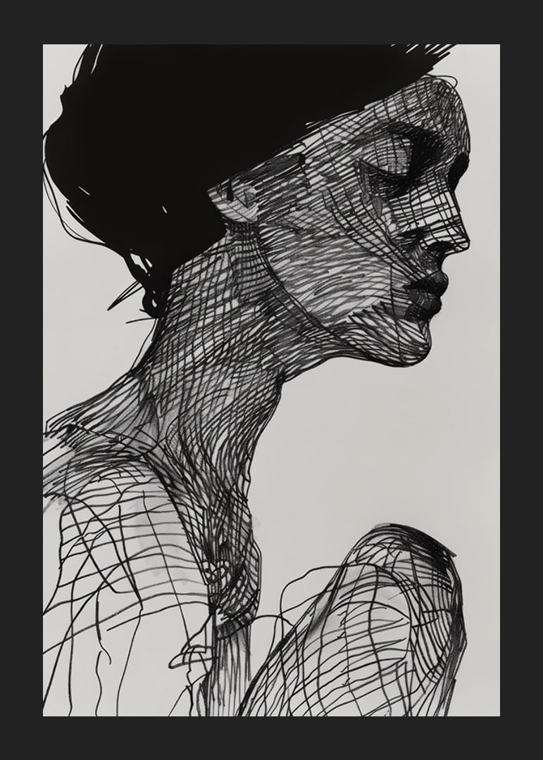 Poster with a watercolor painting with an abstract motif of a woman-12