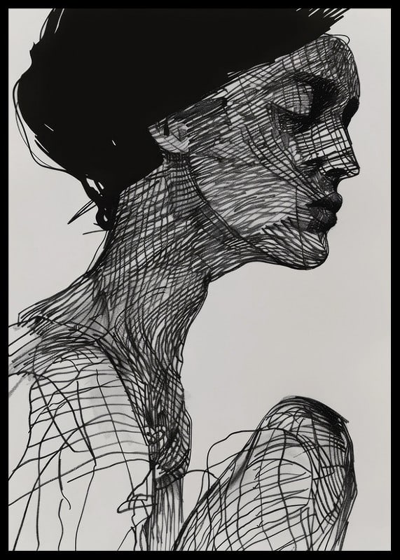 Poster with a watercolor painting with an abstract motif of a woman-12