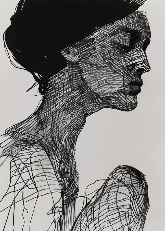 Poster with a watercolor painting with an abstract motif of a woman-12