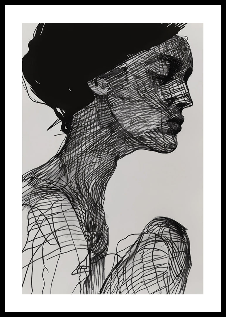 Poster with a watercolor painting with an abstract motif of a woman-12