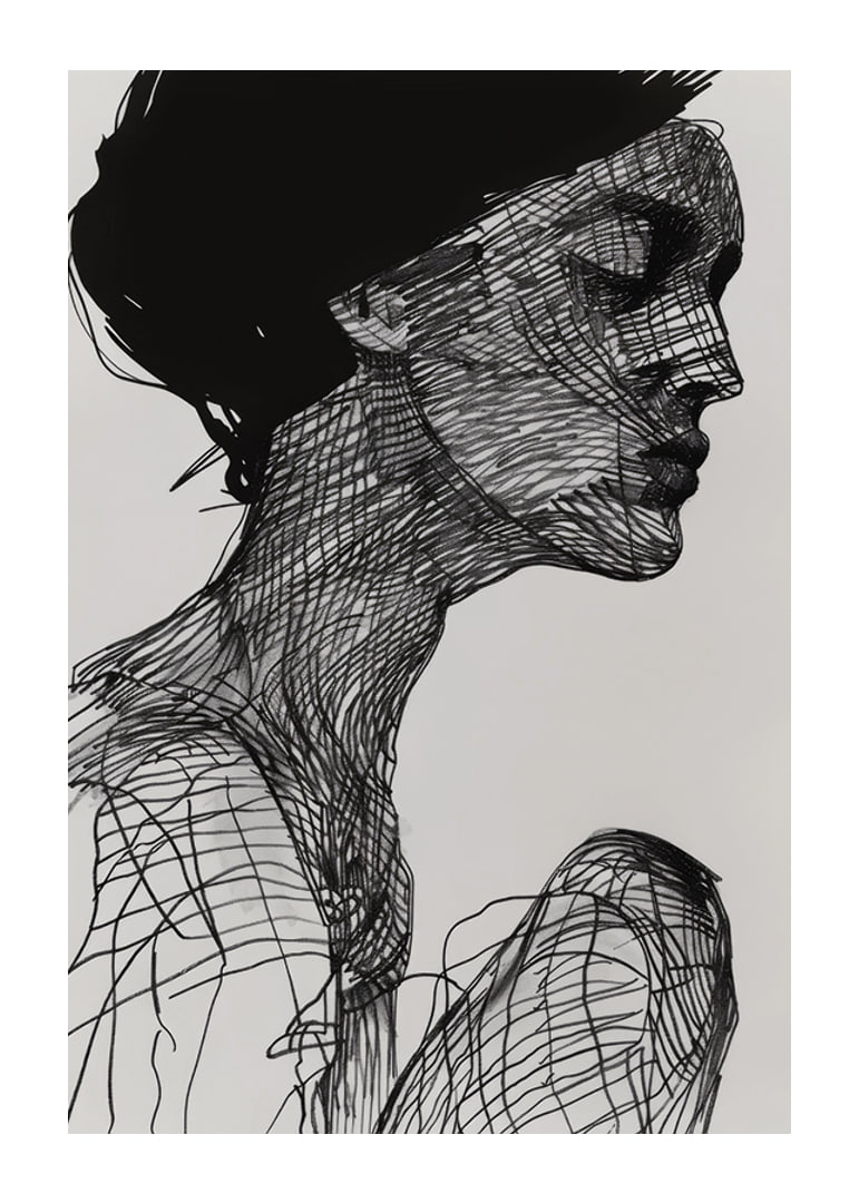 Poster with a watercolor painting with an abstract motif of a woman-12