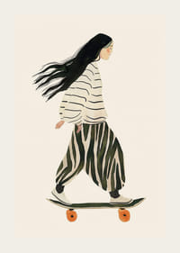 Poster med en akvarellmålning av en kvinna på en skateboard-3
