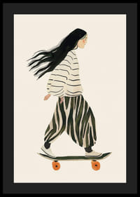Poster med en akvarellmålning av en kvinna på en skateboard-4
