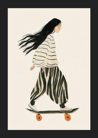 Poster med en akvarellmålning av en kvinna på en skateboard-5