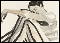Poster with a watercolor painting of a young woman in striped clothes-6