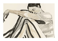 Poster with a watercolor painting of a young woman in striped clothes-1