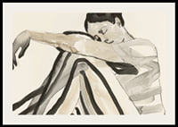 Poster with a watercolor painting of a young woman in striped clothes-2