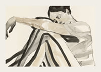 Poster with a watercolor painting of a young woman in striped clothes-3