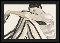 Poster with a watercolor painting of a young woman in striped clothes-4
