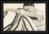 Poster with a watercolor painting of a young woman in striped clothes-4