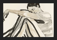 Poster with a watercolor painting of a young woman in striped clothes-5