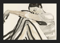 Poster with a watercolor painting of a young woman in striped clothes-5