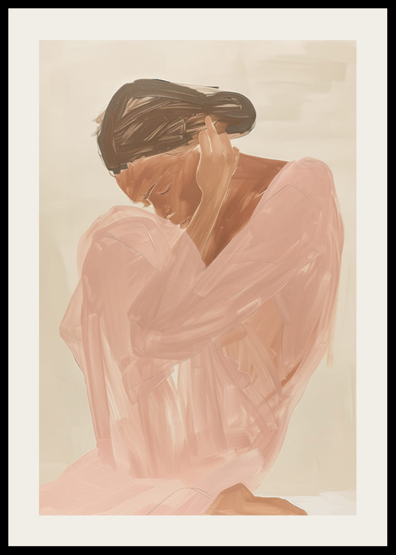 Plakat z akwarelą przedstawiającą kobietę w różowej sukience-12