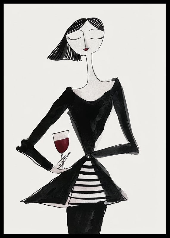 Poster with a watercolor painting of an abstract woman holding a wine glass-12