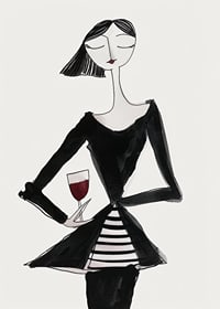 Poster with a watercolor painting of an abstract woman holding a wine glass-7